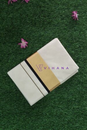 Kerala Cotton Set Saree featuring Elegant Black and Golden Zari Borders