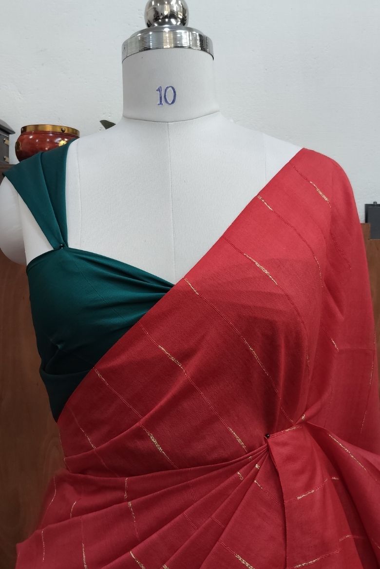 Bhagalpuri Kota Semi Tussar Bright Red Capsule Weaving Saree - Image 2