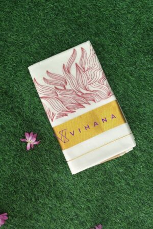 Kerala Set Saree with Red Thread Embroidery