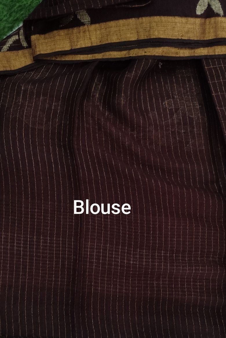 Wine Linen Cotton Jamdhani Weave Sareee - Image 6