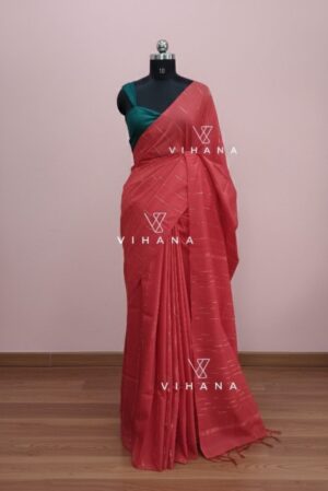 Bhagalpuri Kota Semi Tussar Bright Red Capsule Weaving Saree