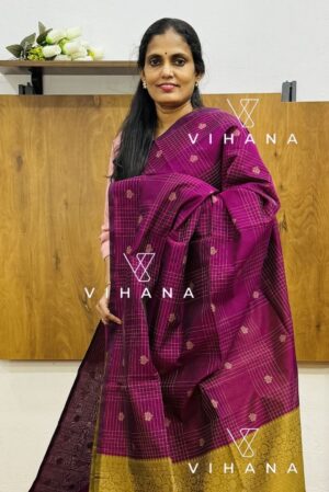 Wine Purple with Mustard Gold Contrast Pallu Premium Pure Handloom Cotton Saree