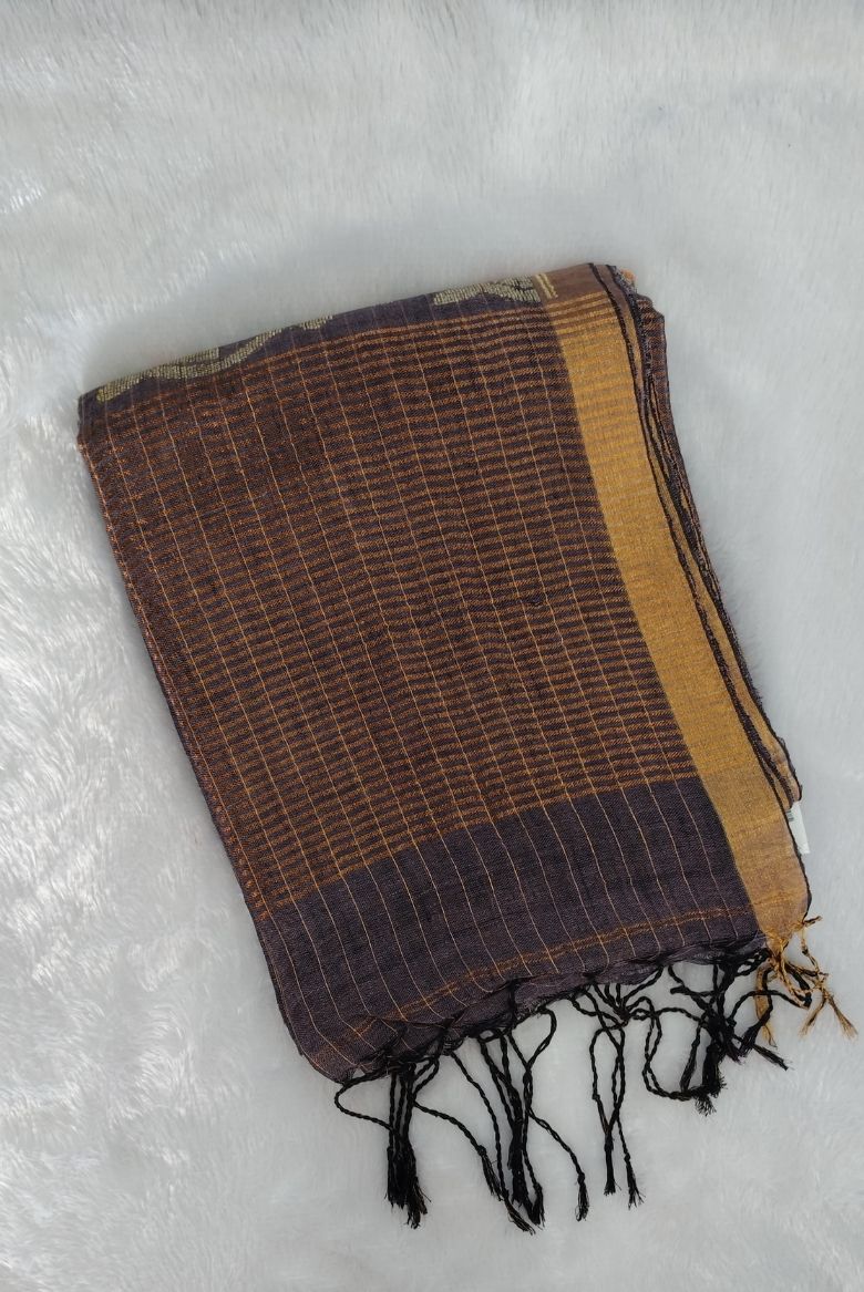 Grey Linen Cotton Jamdhani Weave Saree - Image 2