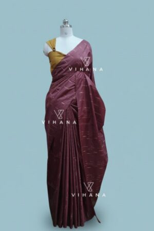 Bhagalpuri Kota Semi Tussar Dark Wine Capsule Weaving Sareee