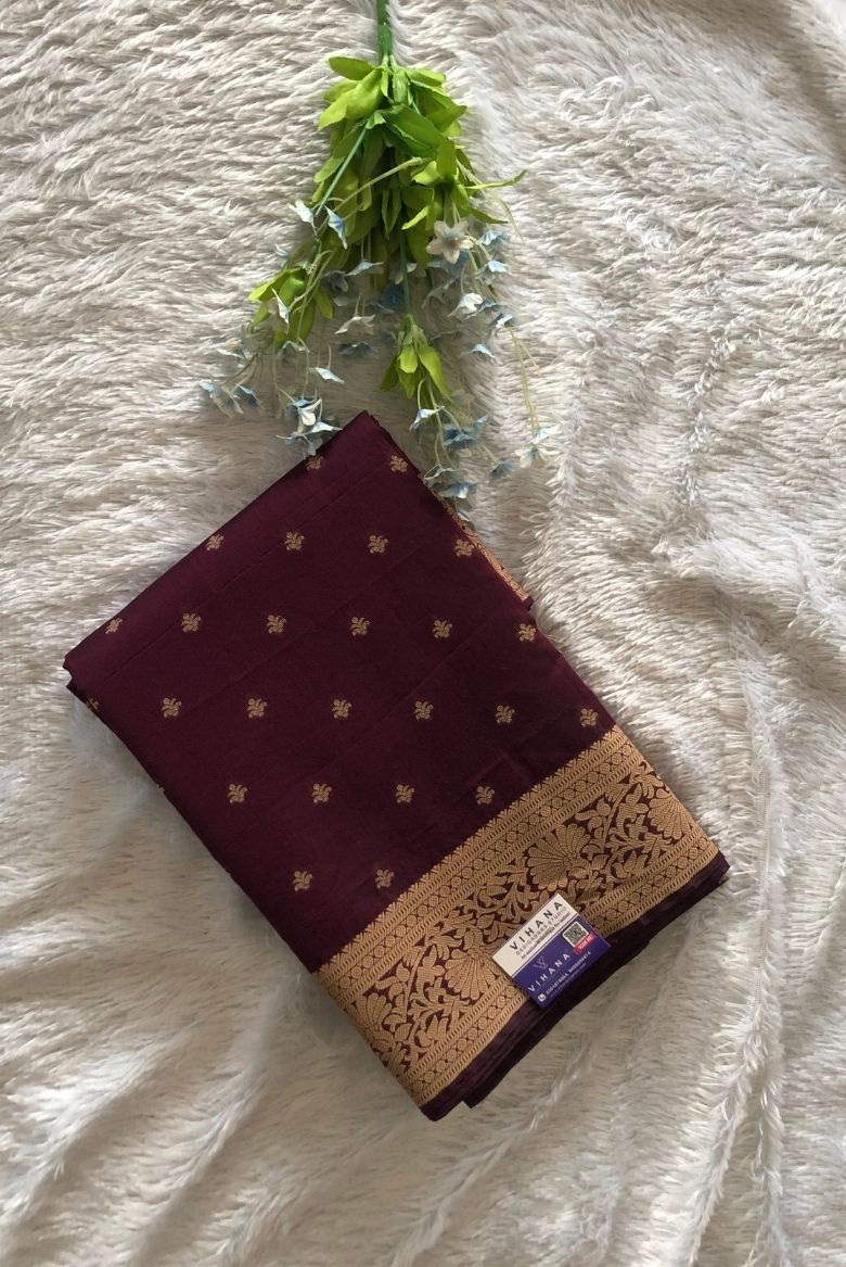 Premium Pure Handloom Cotton Saree Purple and Gold Elegance - Image 2