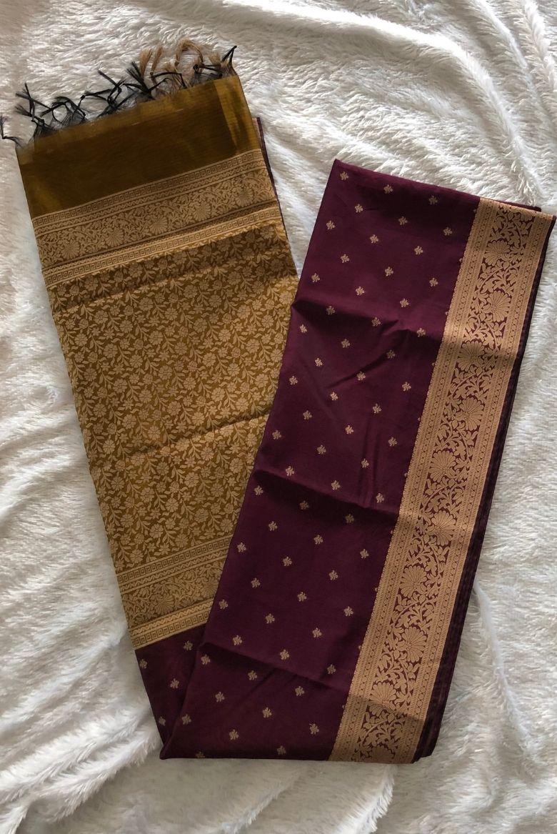 Premium Pure Handloom Cotton Saree Purple and Gold Elegance - Image 3