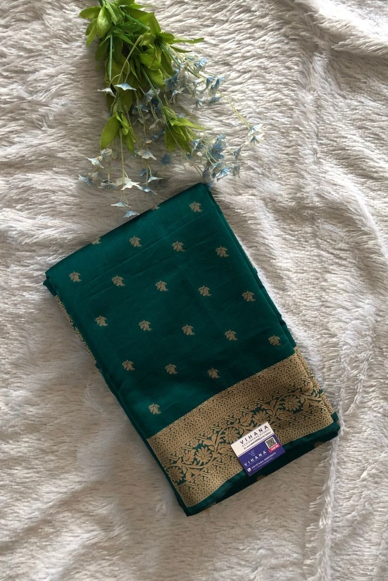 Premium Pure Handloom Cotton Saree Peacock Green and Red Elegance - Image 2