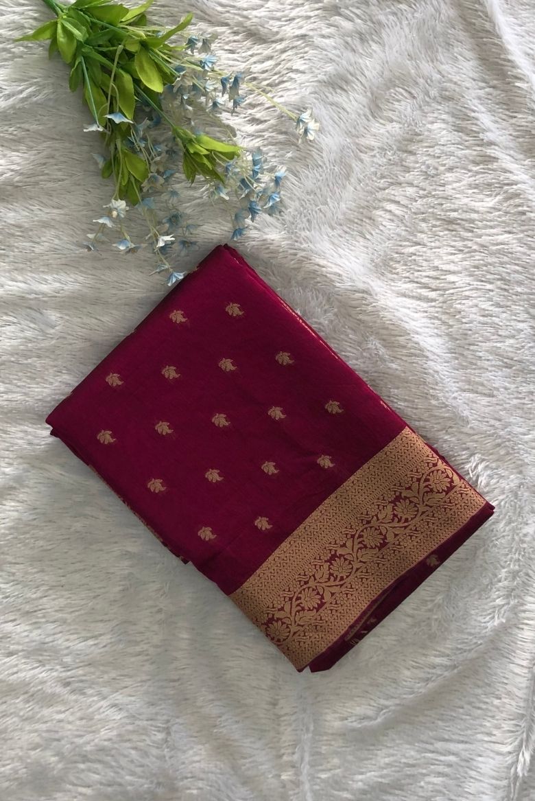 Premium Pure Handloom Cotton Saree Dark Magenta and Black Elegance - Image 2