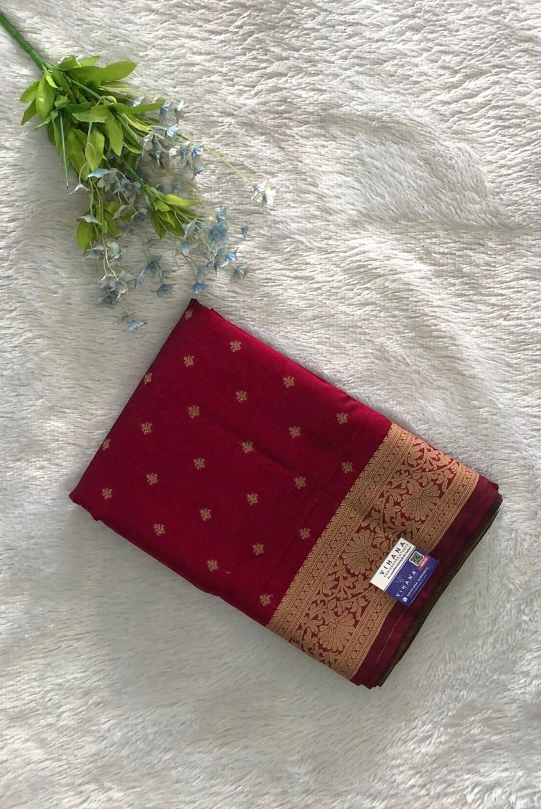 Premium Pure Handloom Cotton Saree Beetroot Red and Gold Elegance - Image 2