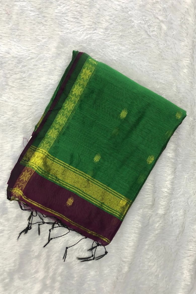 Innovative Dark Wine Maheswari Silk Cotton Saree - Image 2