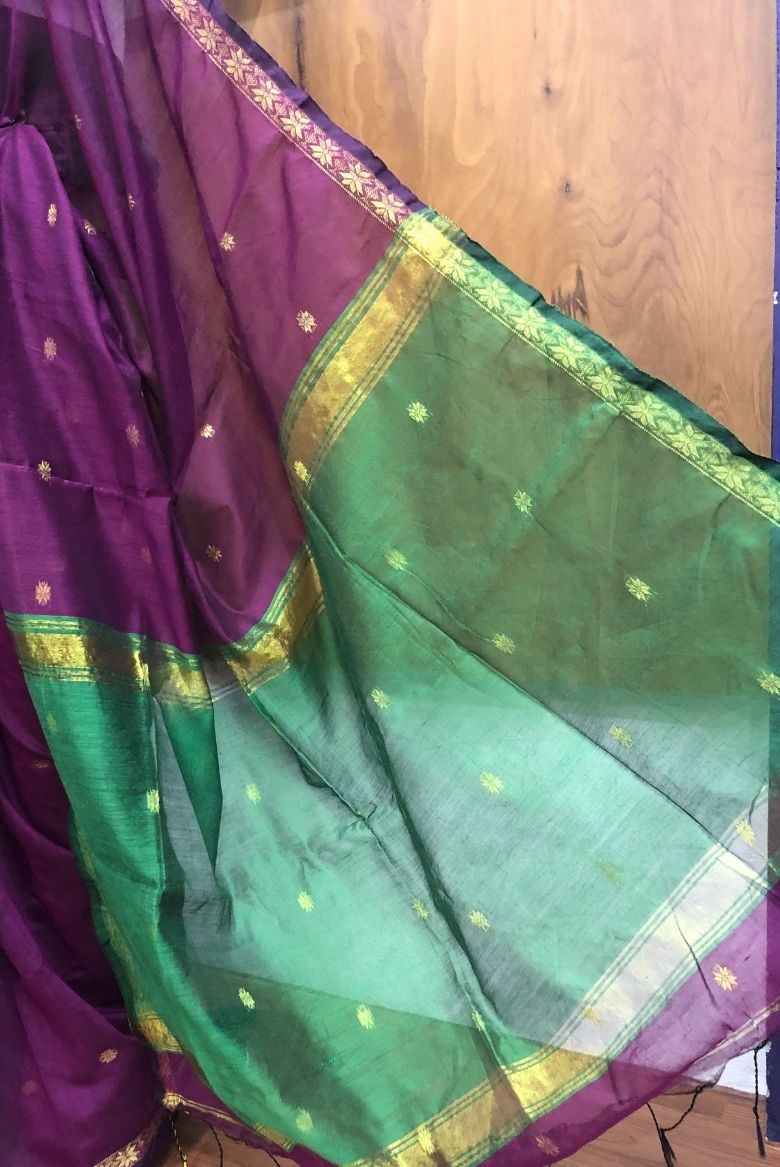 Innovative Dark Wine Maheswari Silk Cotton Saree - Image 5