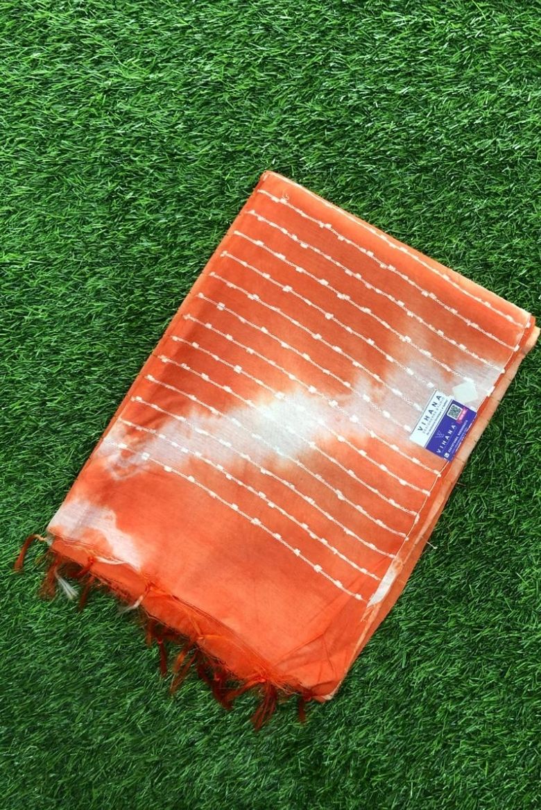 Regal White-Orange Kota Semi Tussar Bandini Tie & Dye Saree - Image 2