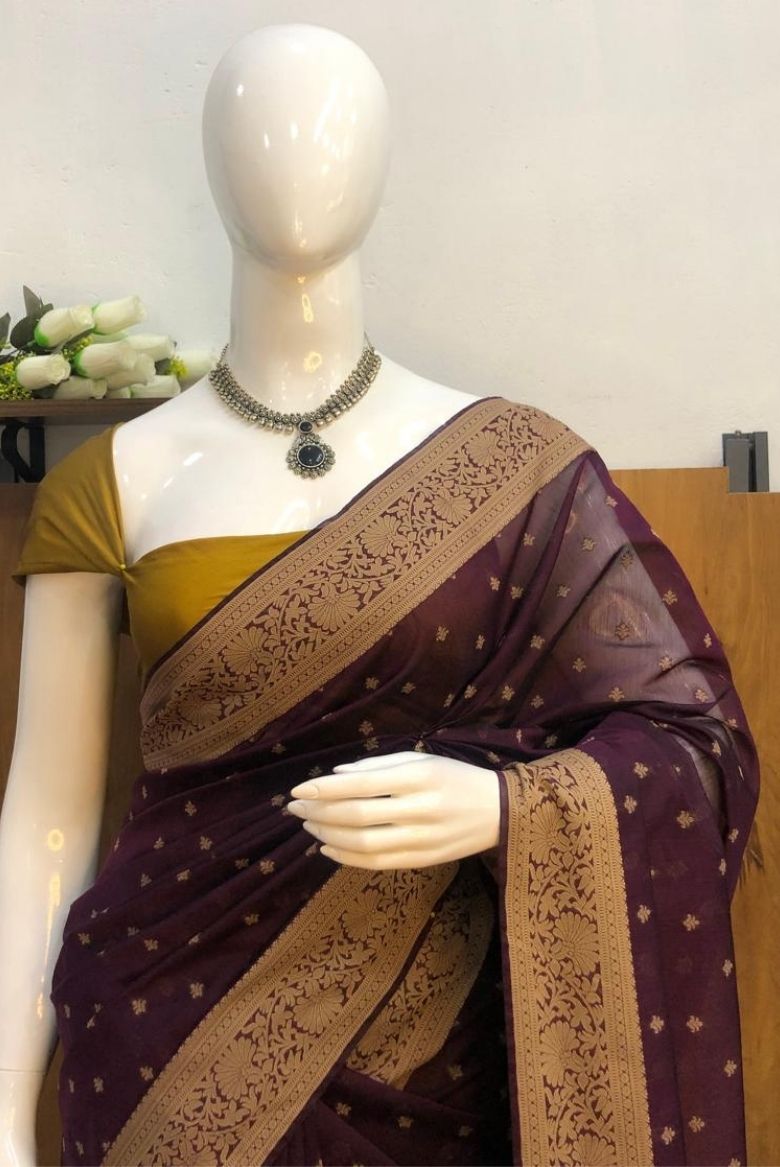 Premium Pure Handloom Cotton Saree Purple and Gold Elegance - Image 4