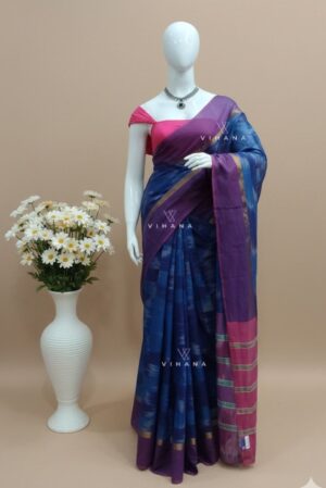 Blue Village Cotton Ikat Print Saree