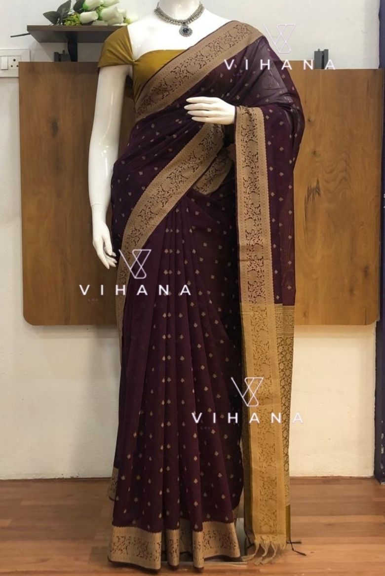 Premium Pure Handloom Cotton Saree Purple and Gold Elegance - Image 5