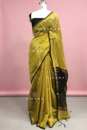 Warm Olive Green Maheswari Silk Cotton Saree