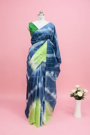 Opulent Blue-Green Kota Semi Tussar Bandini Tie & Dye Saree
