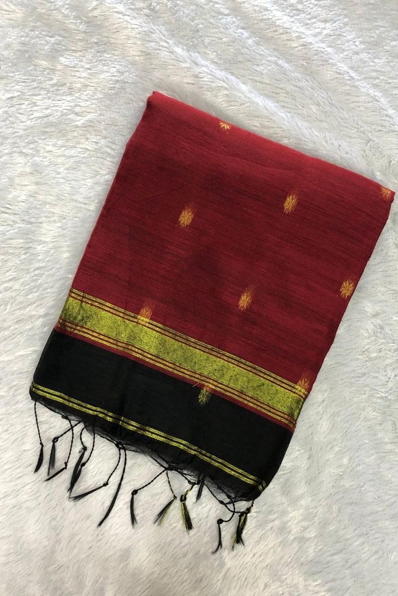 Earthy Black Maheswari Silk Cotton Saree - Image 2