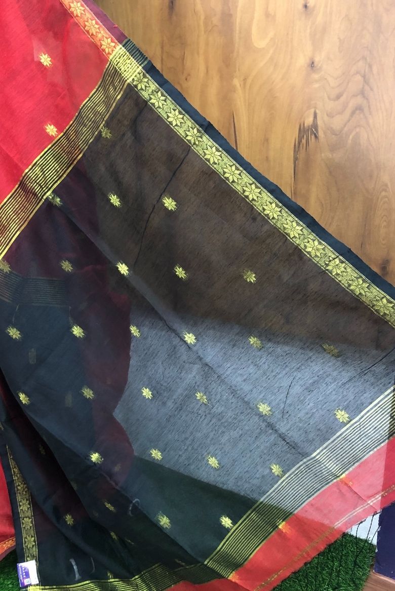 Rust Orange Maheswari Silk Cotton Saree - Image 5