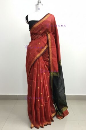 Rust Orange Maheswari Silk Cotton Saree