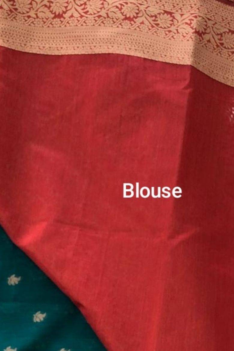 Premium Pure Handloom Cotton Saree Peacock Green and Red Elegance - Image 7