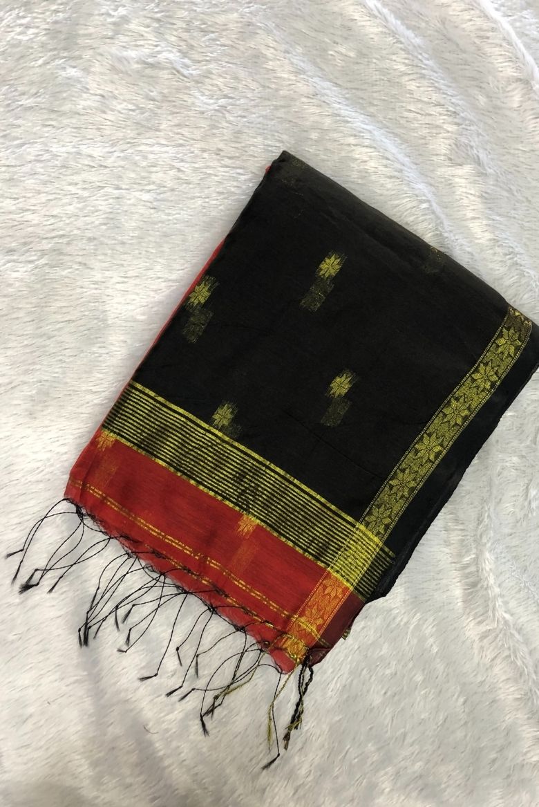 Rust Orange Maheswari Silk Cotton Saree - Image 2