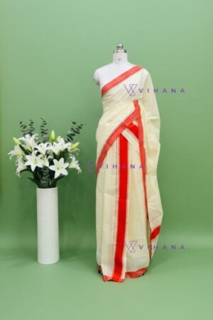 Kerala Traditional Red Orange Cotton Set Mundu