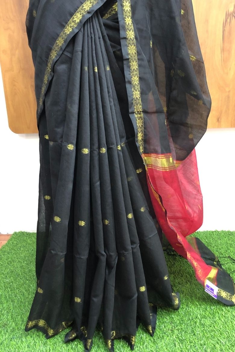 Earthy Black Maheswari Silk Cotton Saree - Image 4