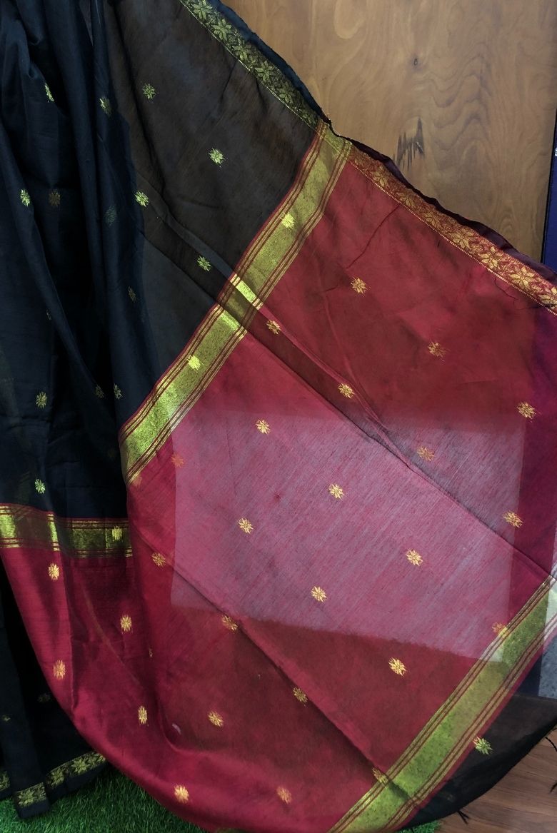 Earthy Black Maheswari Silk Cotton Saree - Image 5