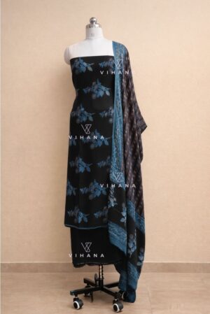 Luxurious Pure Modal Silk Handblock Ajrak Printed Salwar Suit Material ; Colour : Black