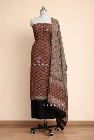 Luxurious Modal Muslin Silk Javata Printed Salwar Suit Material ; Colour - Red Orange