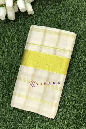 Traditional Kerala Cotton Check Patterned Set Saree