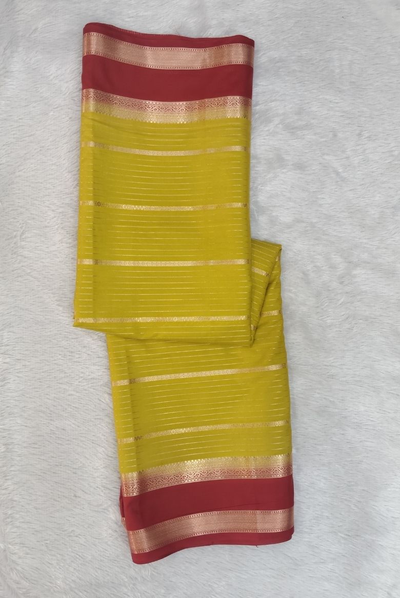 Yellow Green Semi Mysore Silk Saree - Image 2