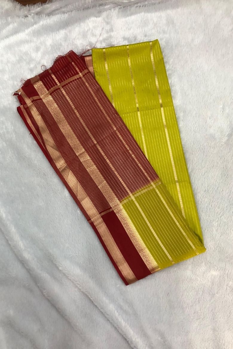 Yellow Green Semi Mysore Silk Saree - Image 3