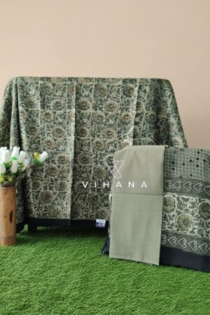 Luxurious Vanaspati Modal Muslin Olive Green Ajrak Print Unstitched Suit Material