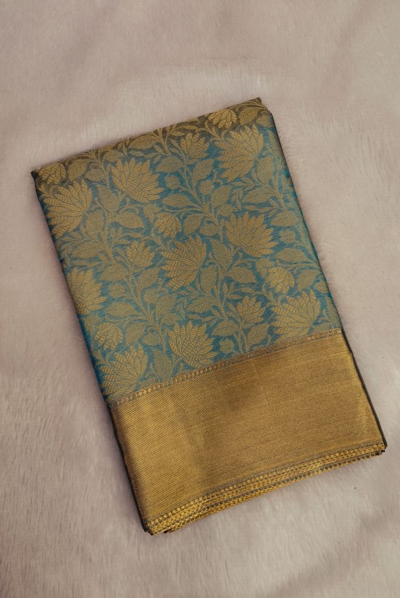 Blue Kanjivaram Tissue Silk Saree - Image 2