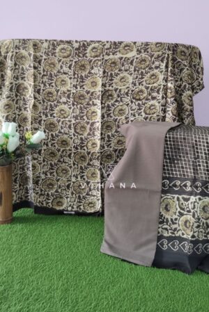 Luxurious Vanaspati Modal Muslin Silk Cream Ajrak Print Unstitched Suit Material