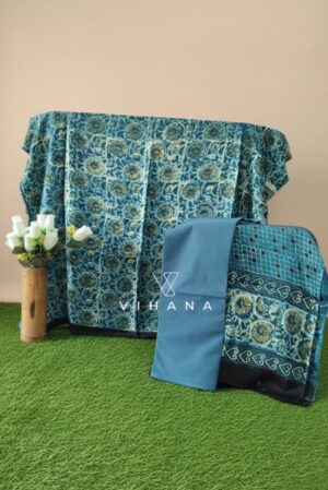 Luxurious Vanaspati Modal Muslin Silk Blue Ajrak Print Unstitched Suit Material
