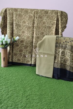 Luxurious Modal Muslin Silk Moss Green Ajrak Print Unstitched Suit Material