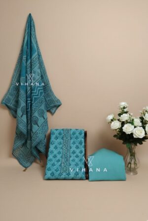 Light Sky Premium Blue Chanderi Cotton Salwar Suit Material