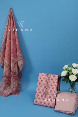 Dusty Pink Premium Chanderi Cotton Salwar Suit Material
