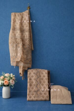 Soft Beige Premium Chanderi Cotton Salwar Suit Material