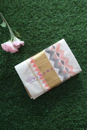 Handloom Cotton Set Saree with modern geometric prints