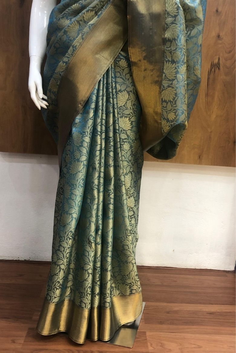 Blue Kanjivaram Tissue Silk Saree - Image 4