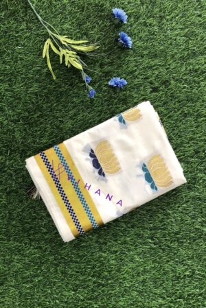 Handloom Kerala Cotton Lotus Jacquard Weaving Set Saree