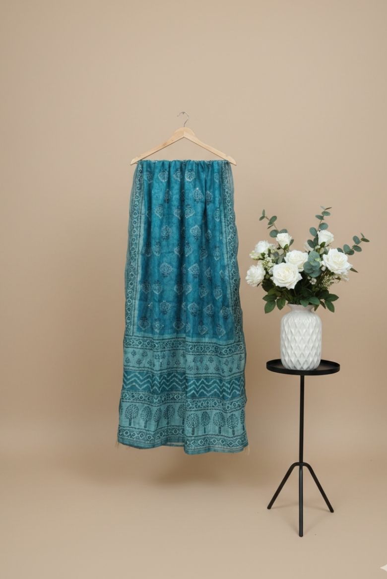 Light Sky Premium Blue Chanderi Cotton Salwar Suit Material - Image 3