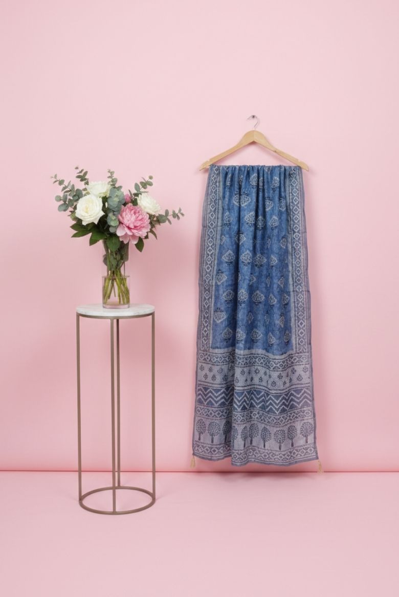 Rich Blue Premium Chanderi Cotton Salwar Suit Material - Image 3