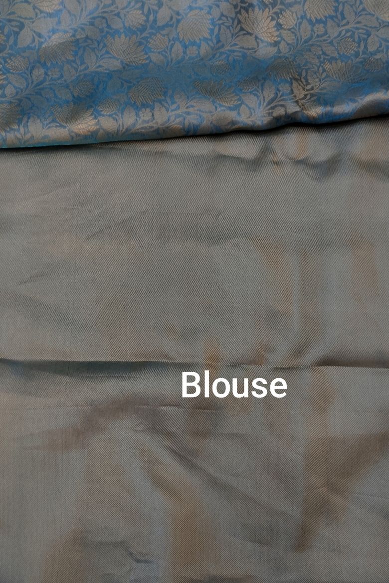 Blue Kanjivaram Tissue Silk Saree - Image 6