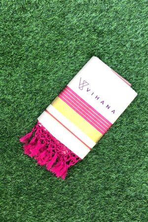 Handloom Golden Tissue Set Saree with Pink and Gold Borders