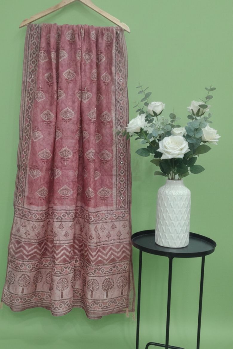 Dusty Pink Premium Chanderi Cotton Salwar Suit Material - Image 3